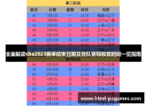 全面解读cba2023赛季结束日期及各队赛程收官时间一览指南
